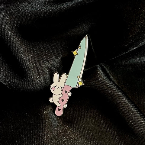 stabby bunny enamel pin